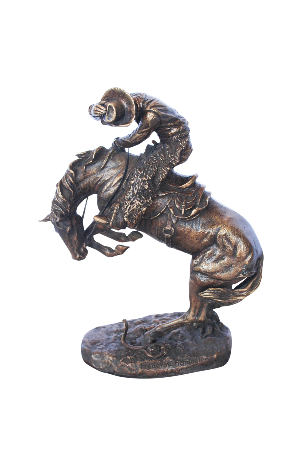 Frederic Remington replica Rattlesnake bronze statue -  Size: 9"L x 6"W x 13"H.