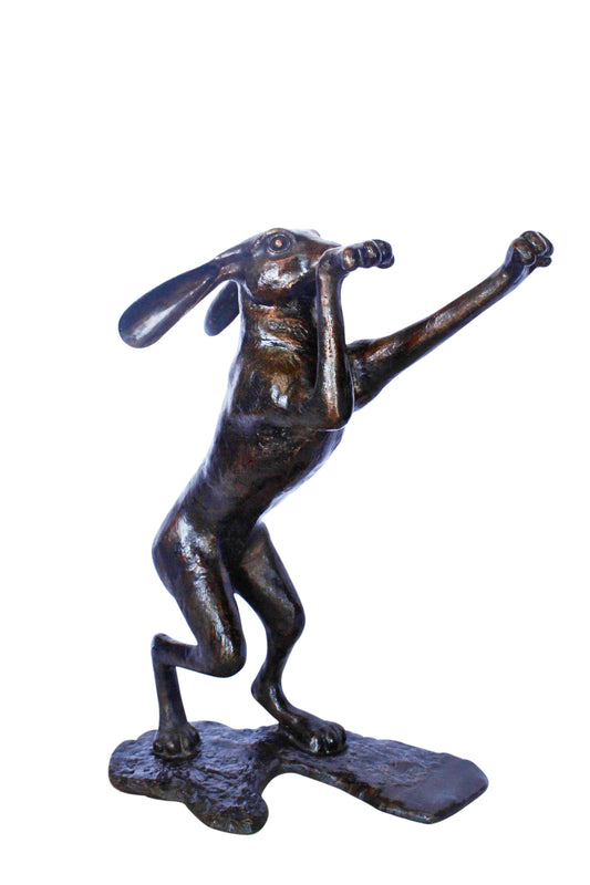 Leaping jackrabbit bronze statue -  Size: 21"L x 13"W x 24"H.