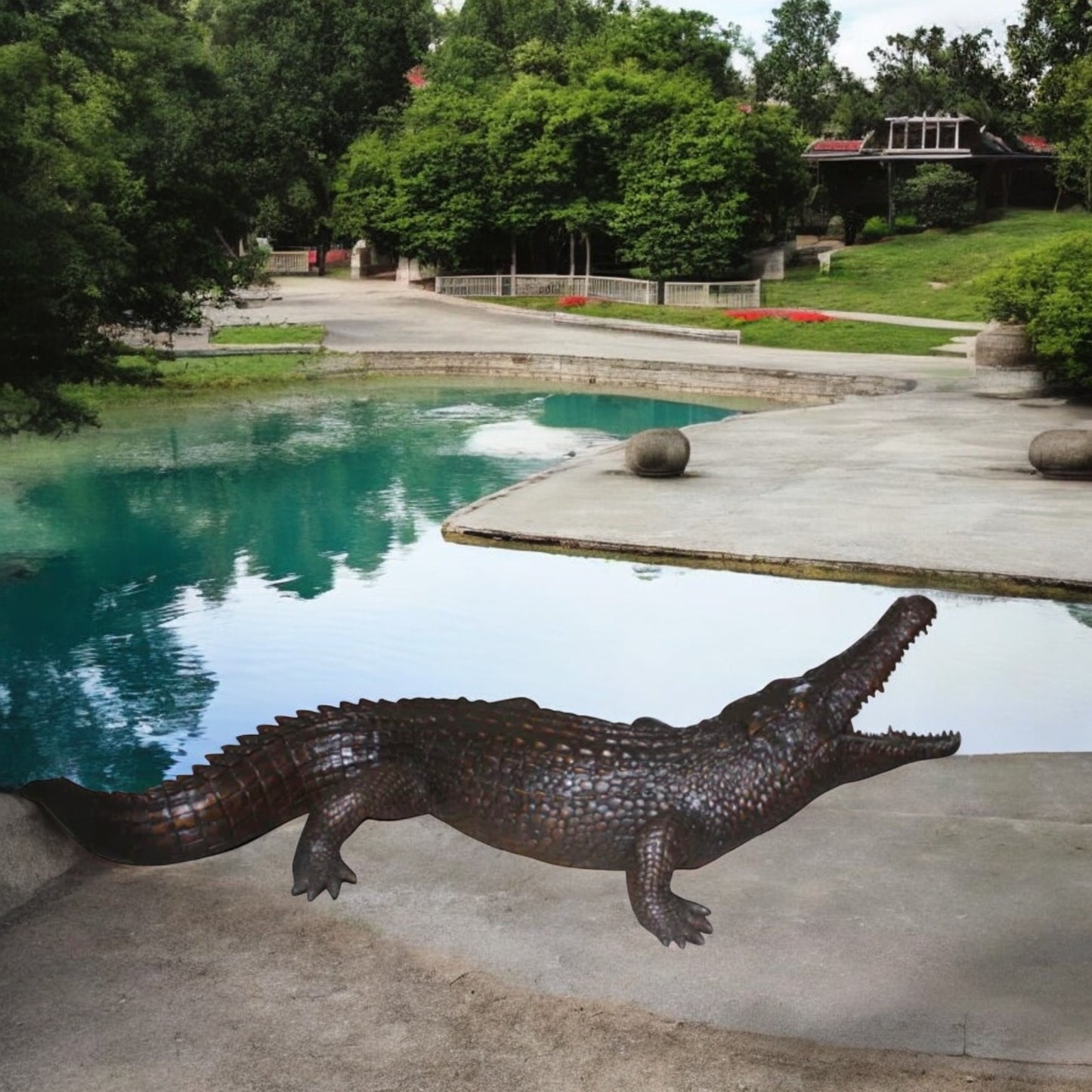 77" Bronze Alligator Fountain Sculpture