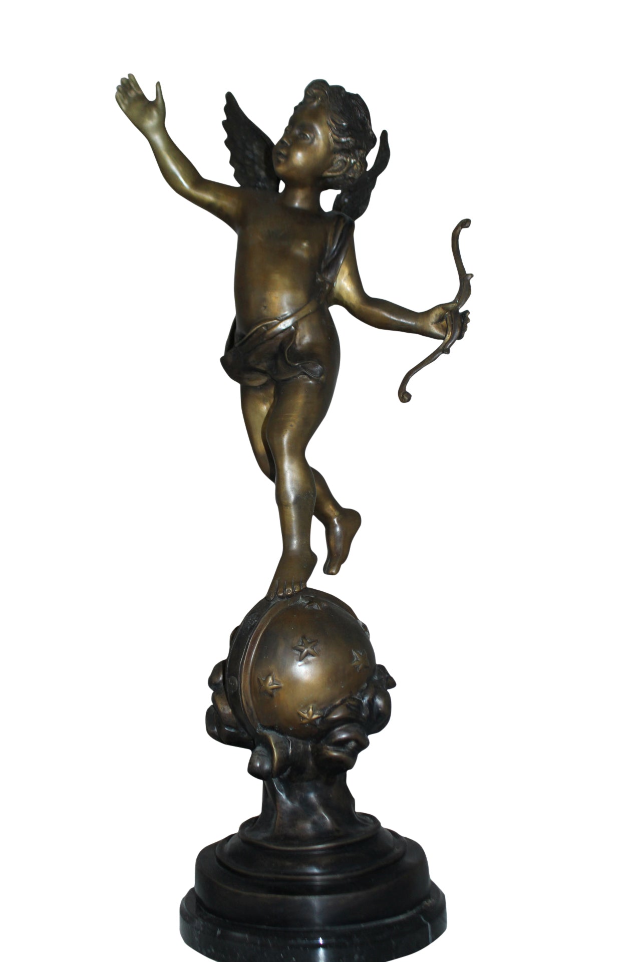 Angel on Earth Bronze Statue -  Size: 10"L x 13"W x 32"H. 