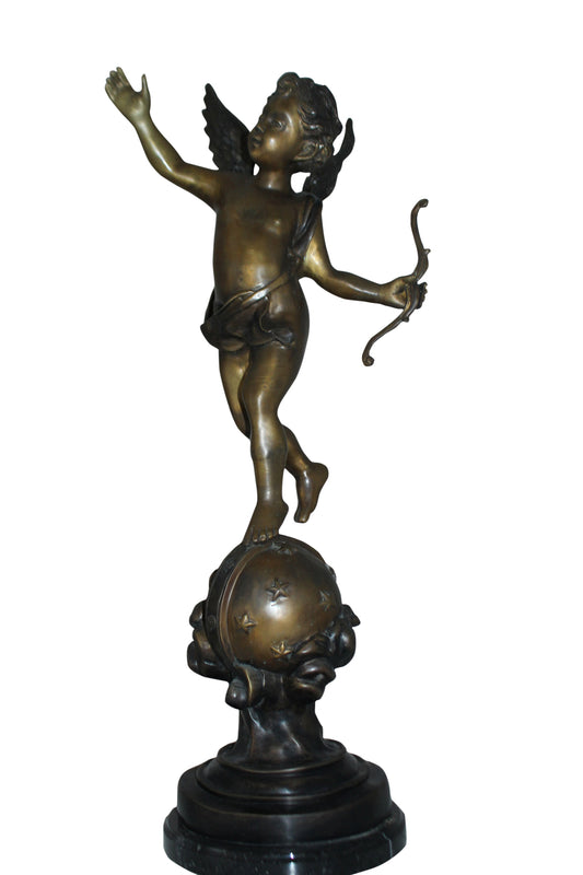Angel on Earth Bronze Statue -  Size: 10"L x 13"W x 32"H. 