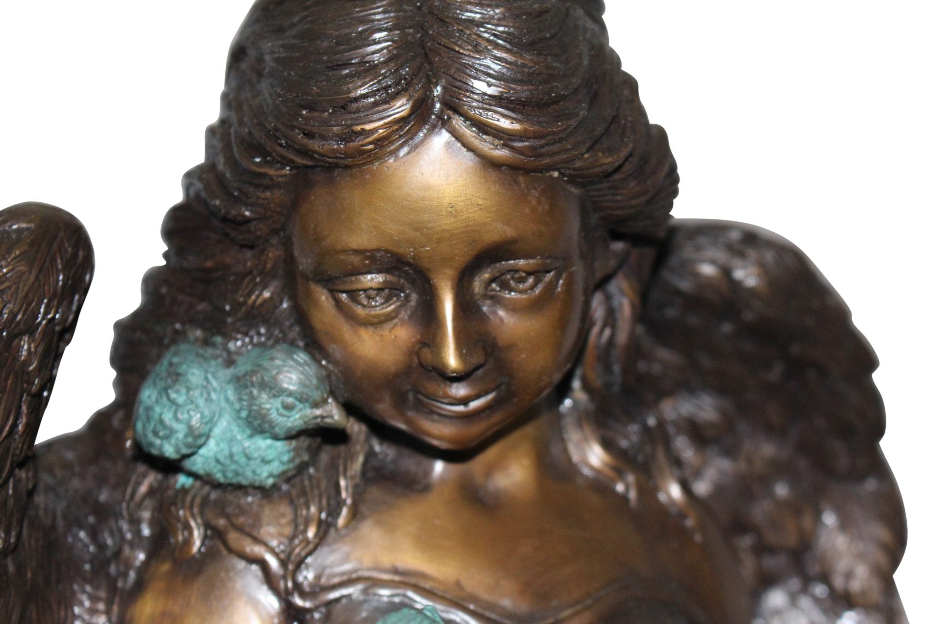Angel sitting on Column Bronze Statue -  Size: 10"L x 9"W x 22"H. 