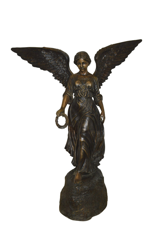 Angel Standing on a Rock Bronze Statue -  Size: 60"L x 36"W x 71"H.