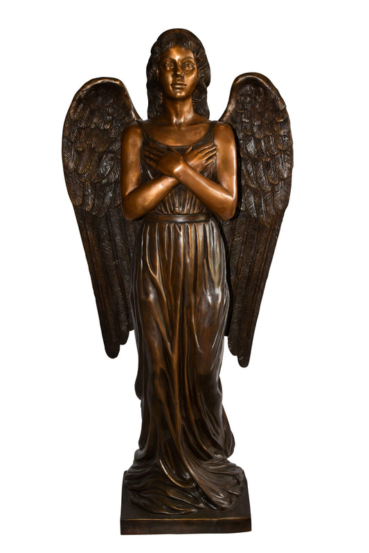 Angel Standing with her hands folded bronze Statue Size: 29" x 16" x 63"H