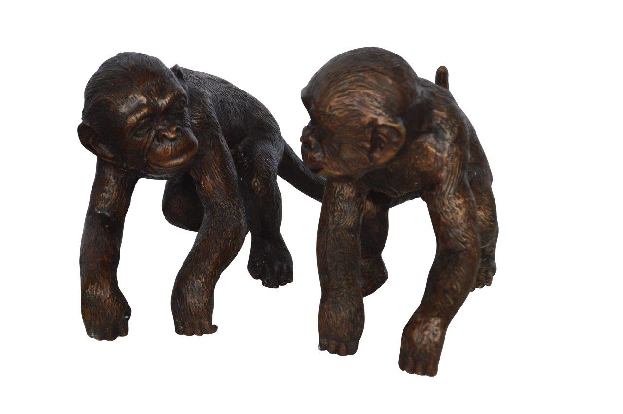Pair of monkeys looking at each other bronze statue -  Size: 23"L x 7"W x 11"H.