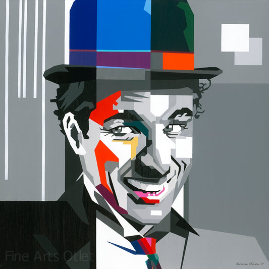 Charlie Chaplin by G. Mendez - Embellished Giclee -  Size: 36"L x 36"W x 2"H.