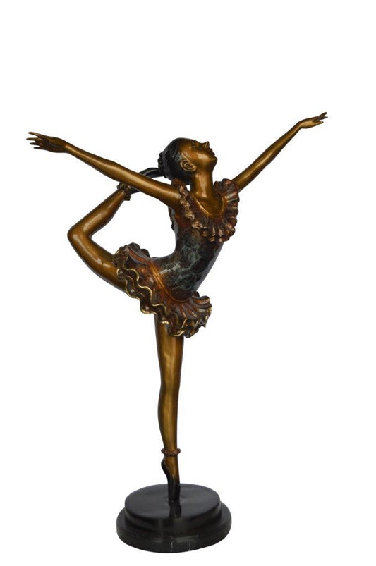 Ballet Dancer Dancing on one Leg Bronze Statue -  Size: 35"L x 14"W x 47"H.