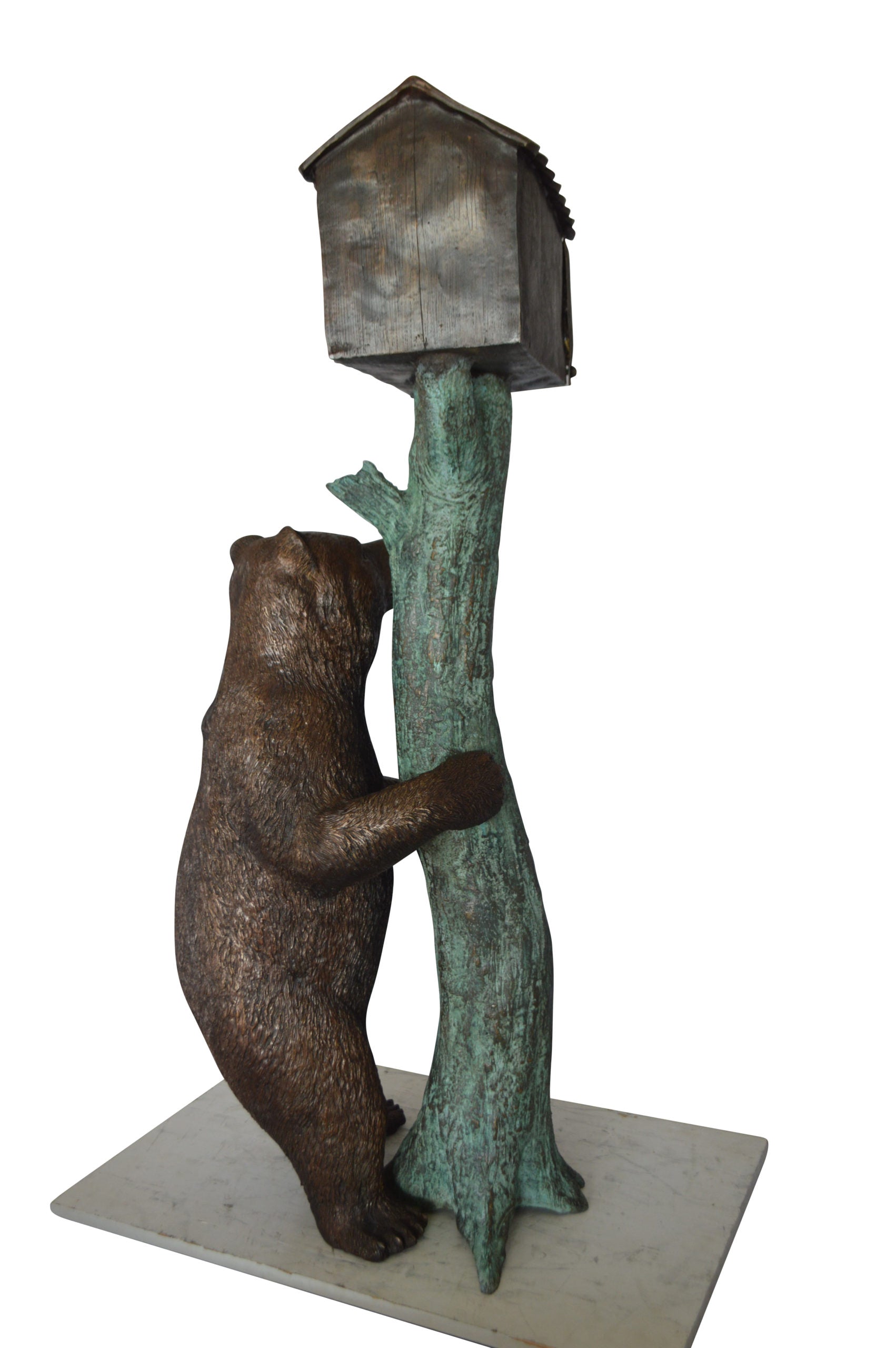 Bear beside a Tree with Mailbox Bronze Statue -  Size: 19"L x 20"W x 50"H. 