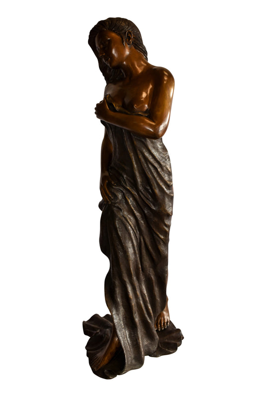 Beautiful Women Nude Art Holding Drape Bronze Statue 22" x 18" x 49"H