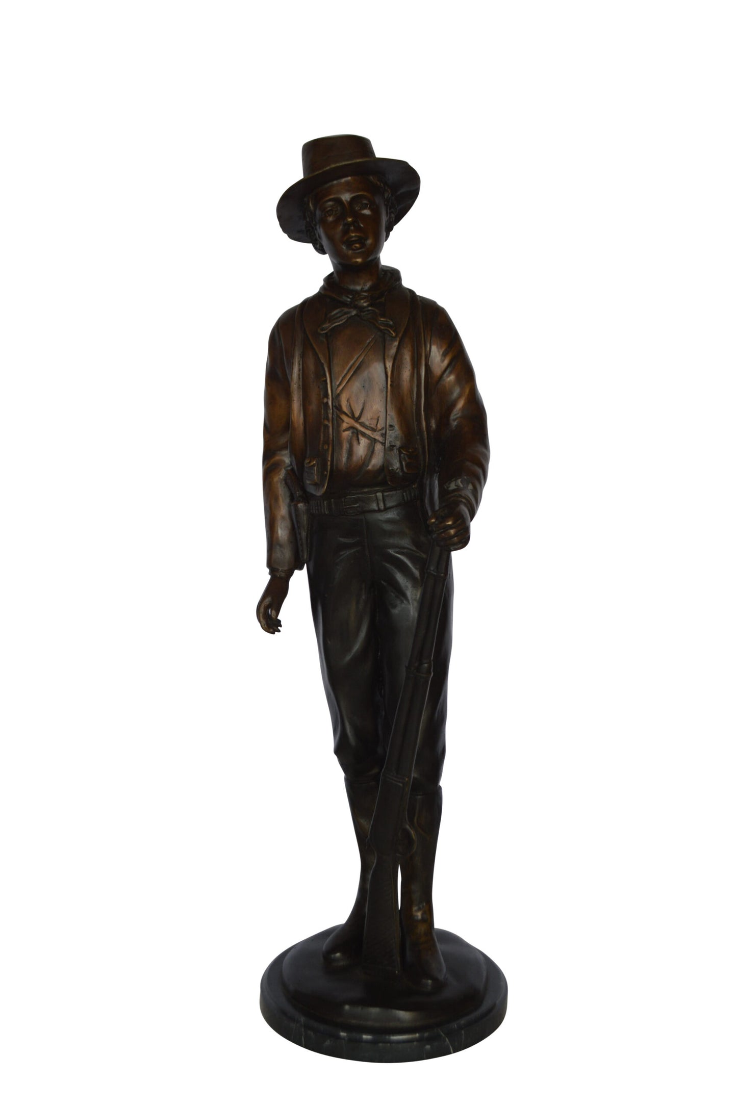 Billy the Kid Bronze Statue mounted on Marble Base -  Size: 11"L x 9"W x 31"H.