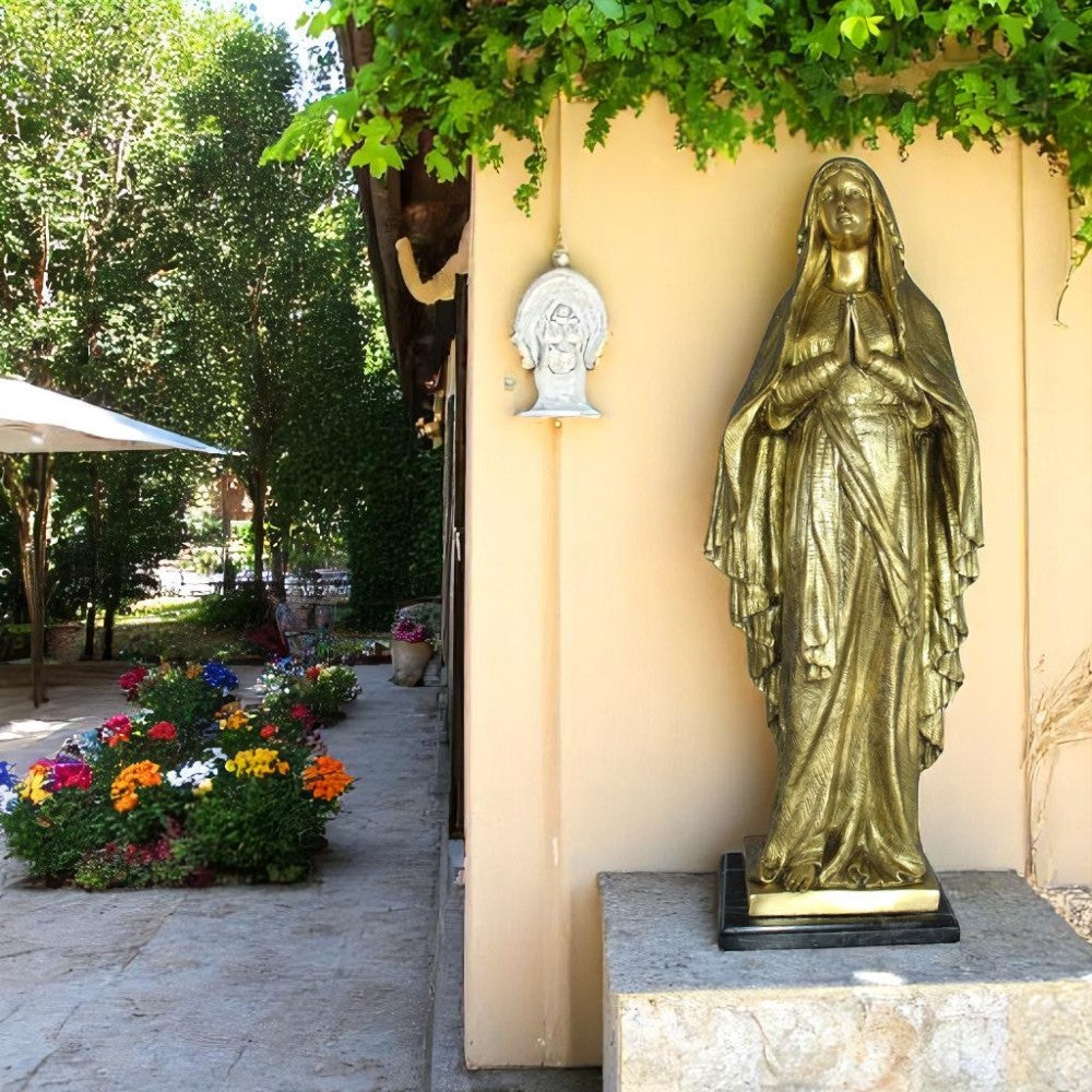 Blessed Virgin Mary Bronze Statue -  Size: 10"L x 8"W x 33"H.