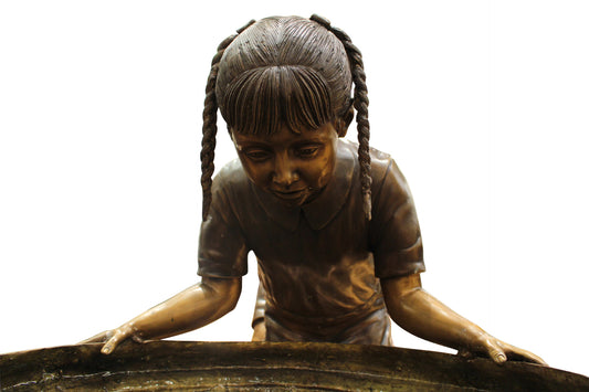 Boy Girl Drinking From Fountain Bronze Statue -  Size: 44"L x 24"W x 42"H. 