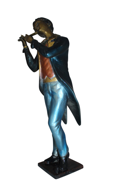 Boy Playing the Flute Bronze Statue -  Size: 5"L x 10"W x 19"H. 