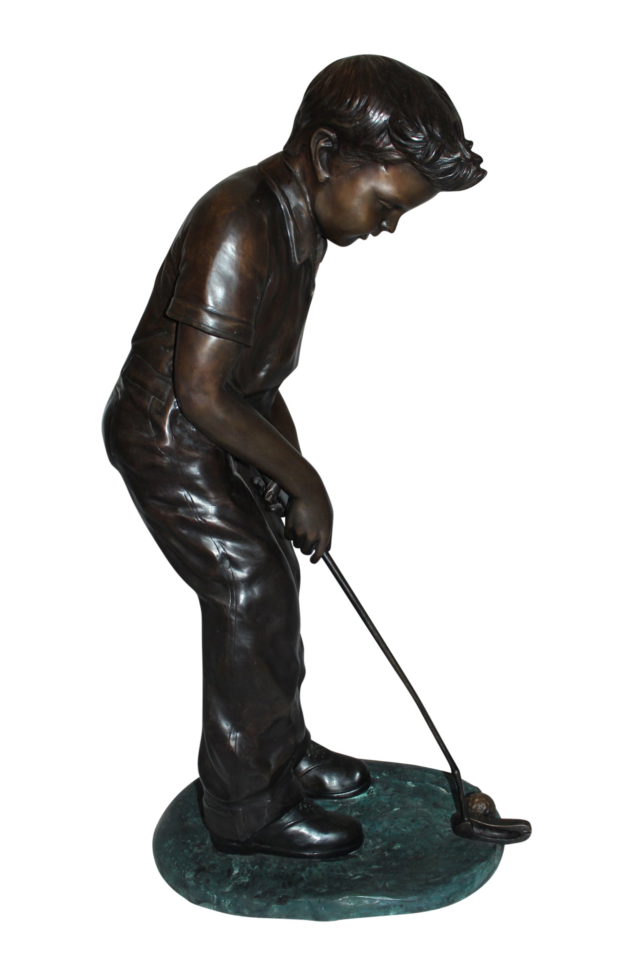 Boy plays golf Bronze Statue -  Size: 14"L x 18"W x 37"H. 