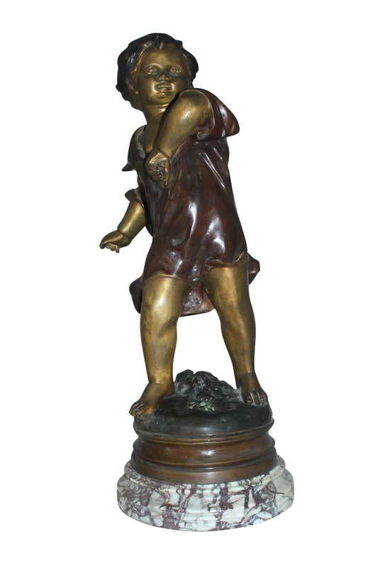 Boy standing Bronze Statue on Marble base -  Size: 10"L x 12"W x 26"H. 