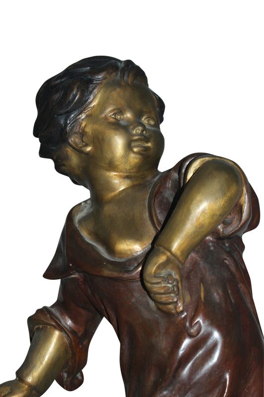 Boy standing Bronze Statue on Marble base -  Size: 10"L x 12"W x 26"H. 