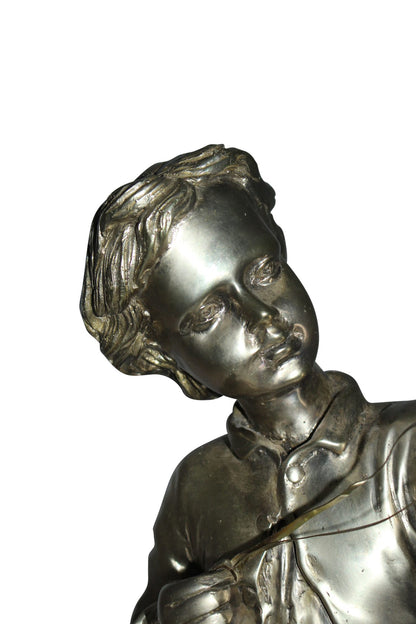 Boy with a Sling Bronze Statue -  Size: 10"L x 6.5"W x 21.5"H. 