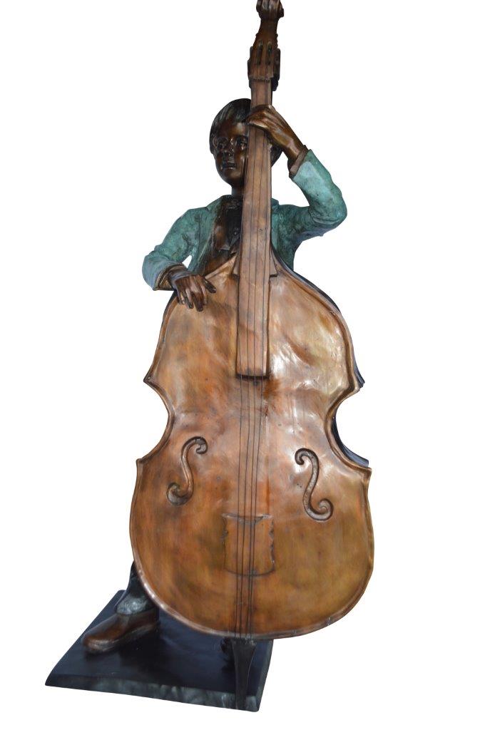 Boy playing cello large bronze statue -  Size: 19"L x 22"W x 59"H.