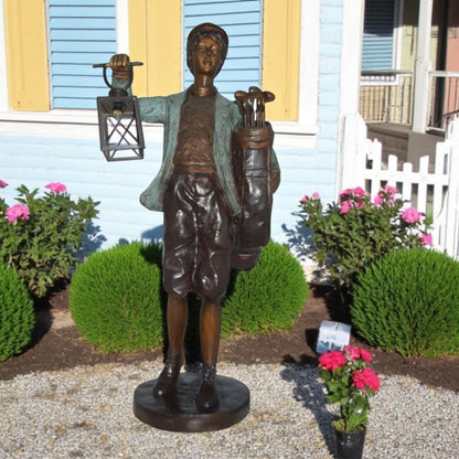 Caddy with light Bronze Statue -  Size: 30"L x 36"W x 64"H.