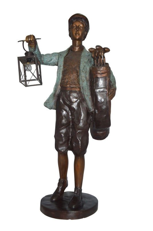 Caddy with light Bronze Statue -  Size: 30"L x 36"W x 64"H.