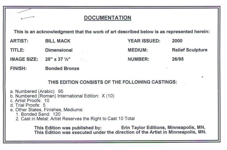 Bill mack Dimensional Adorned Bonded Bronze -  Size: 25"L x 37"W x 10"H. 