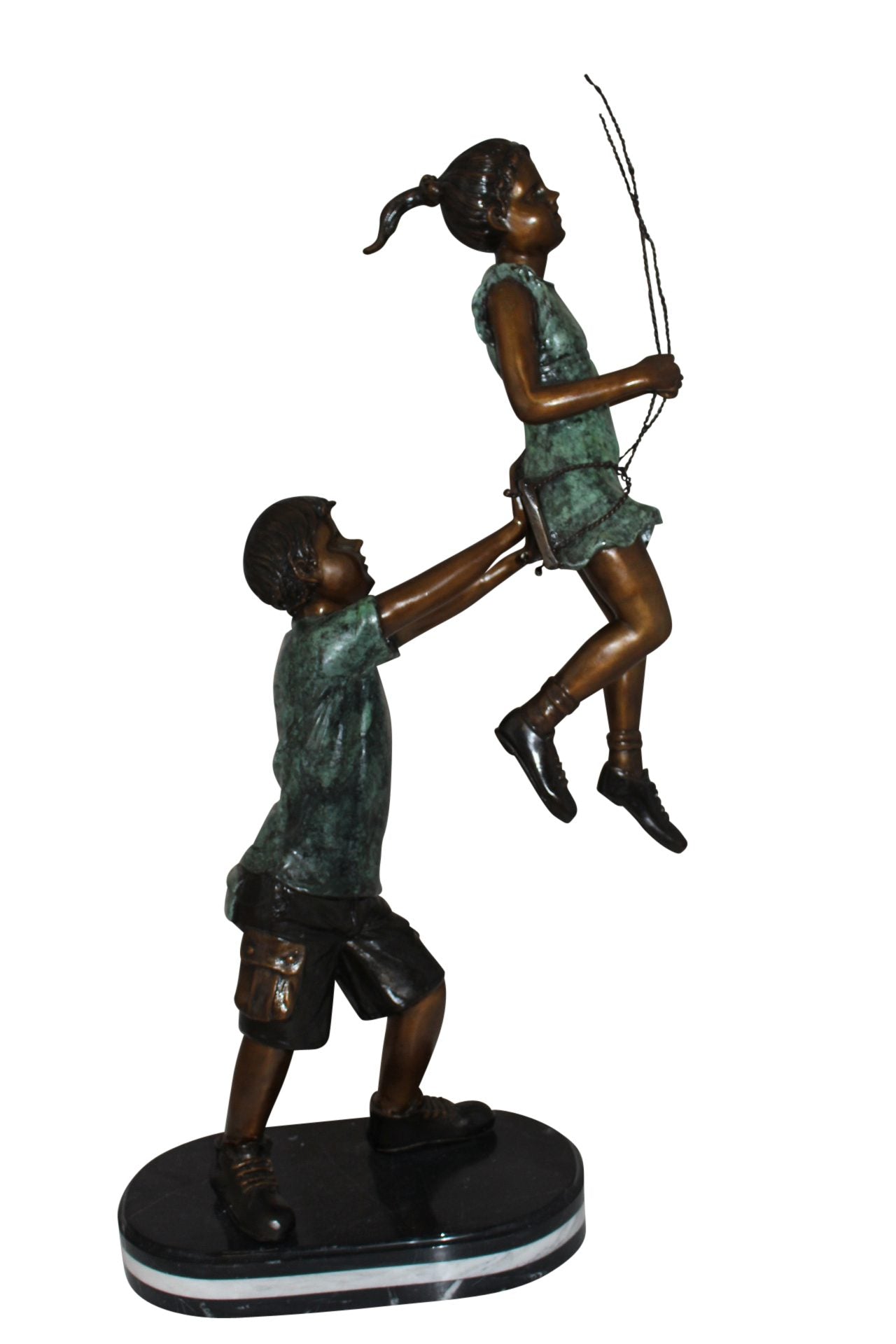 Children-on-swing-Bronze-Statue -  Size: 20"L x 9"W x 39"H. 