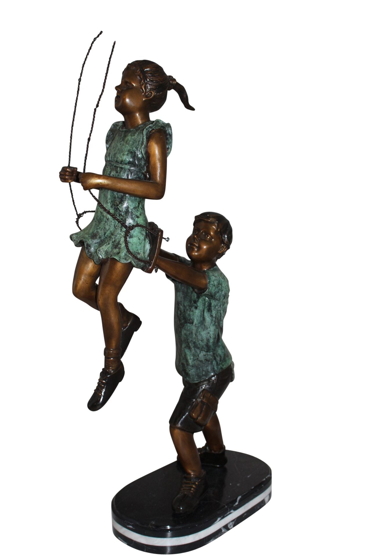 Children-on-swing-Bronze-Statue -  Size: 20"L x 9"W x 39"H. 
