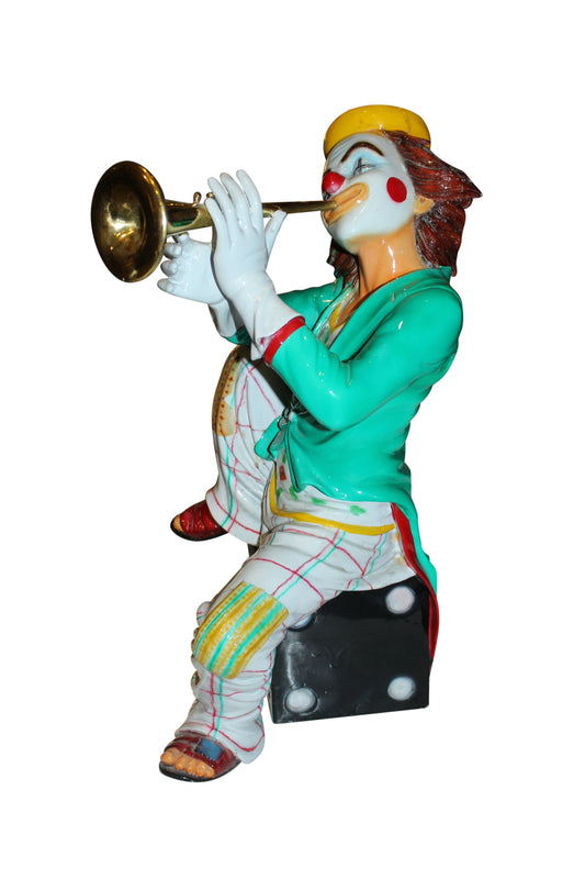 Clown Playing Instrument Bronze Statue -  Size: 12"L x 10"W x 20"H. 
