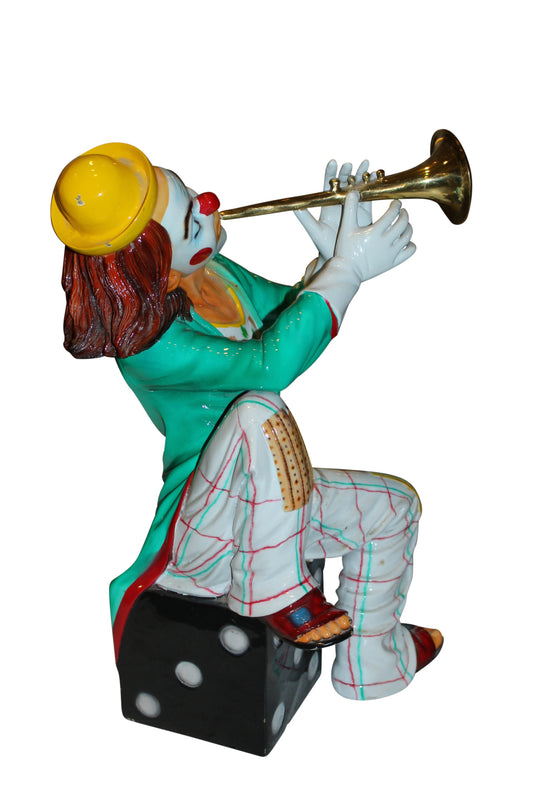 Clown Playing Instrument Bronze Statue -  Size: 12"L x 10"W x 20"H. 