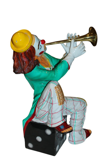 Colorful Clown Playing Instrument Bronze Statue -  Size: 18"L x 13"W x 31"H. 