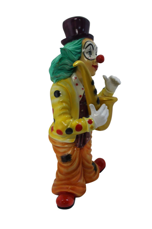 Clown Standing with Saxophone Bronze Statue -  Size: 20"L x 15"W x 36"H. 