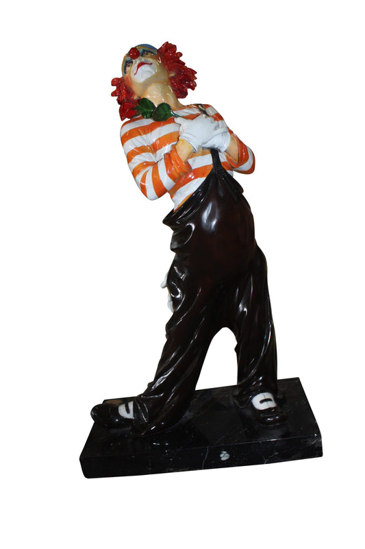 Standing clown with flowers - Bronze Statue -  Size: 21"L x 10.5"W x 38"H. 