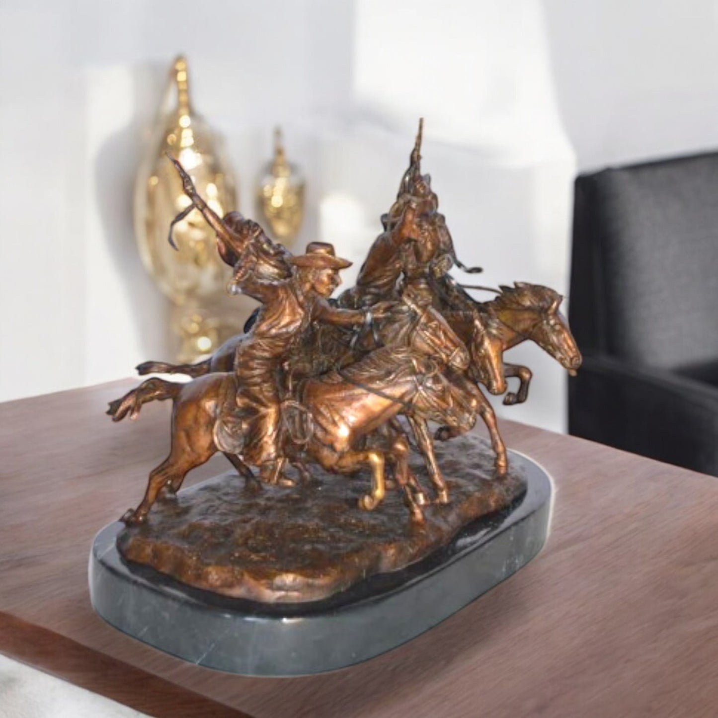 Coming Thru The Rye Small Remington Replica - Orrville Marble Base Bronze Statue, 14"L x 9"W x 13"H