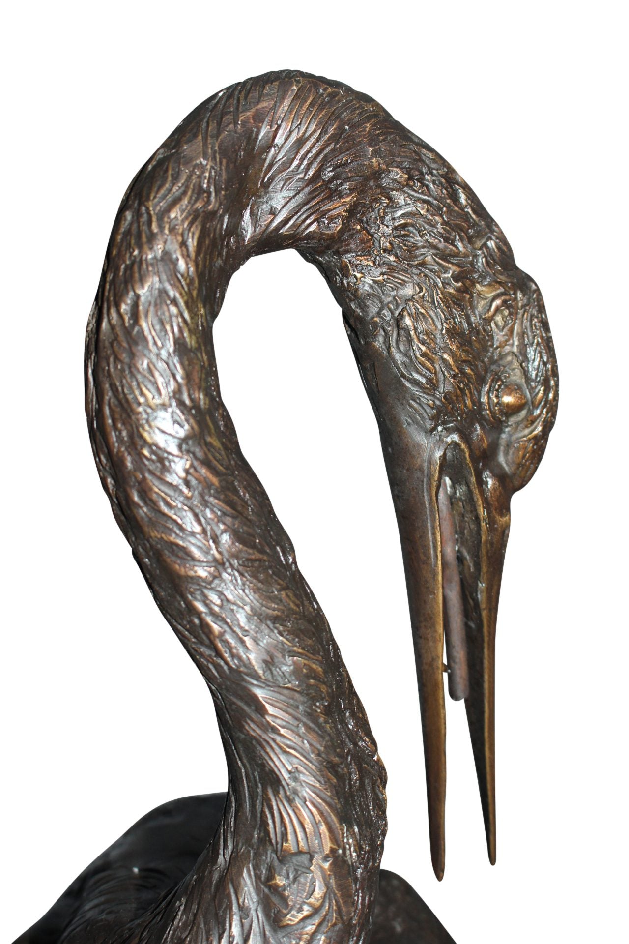 Crane head down fountain Bronze Statue -  Size: 10"L x 9"W x 44"H. 
