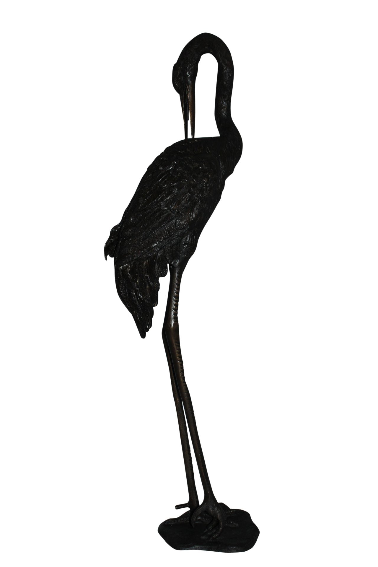 Crane head down fountain Bronze Statue -  Size: 10"L x 9"W x 44"H. 