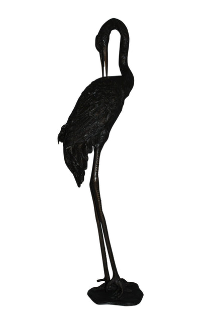 Crane head down fountain Bronze Statue -  Size: 10"L x 9"W x 44"H. 