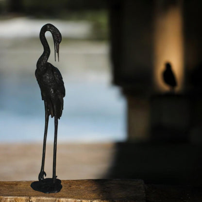 Crane head down fountain Bronze Statue -  Size: 10"L x 9"W x 44"H.