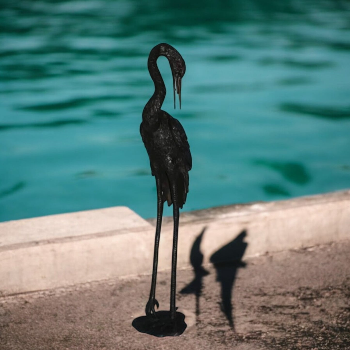 Crane head down fountain Bronze Statue -  Size: 10"L x 9"W x 44"H.