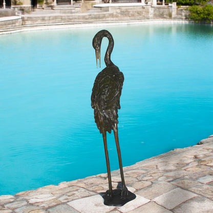 Crane head down fountain Bronze Statue -  Size: 10"L x 9"W x 44"H.