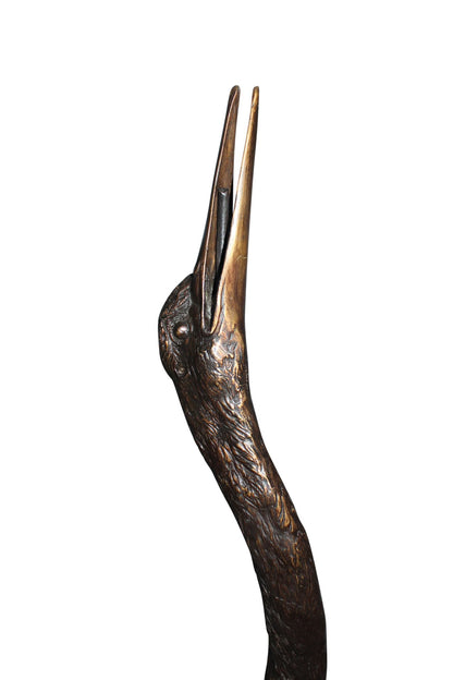 Crane head up fountain Bronze Statue -  Size: 13"L x 9.5"W x 52"H. 