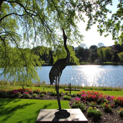 Crane head up fountain Bronze Statue -  Size: 13"L x 9.5"W x 52"H.