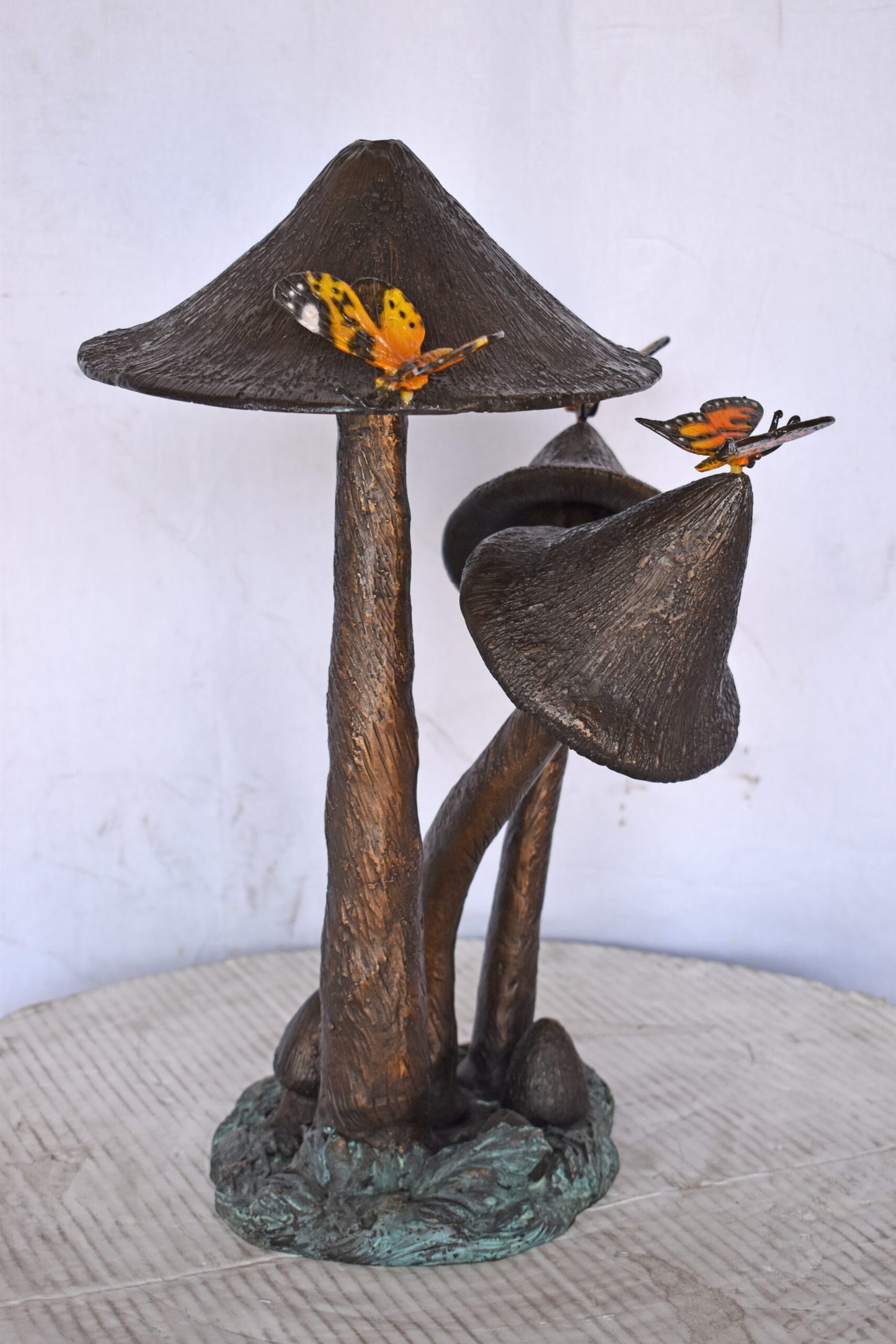 Mushrooms with Butterflies Bronze Statue Fountain - Size: 16"L x 12"W x 18"H.