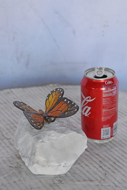 Black and Orange Butterfly made of Bronze mounted on a rock Size: 5" x 5" x 4"H