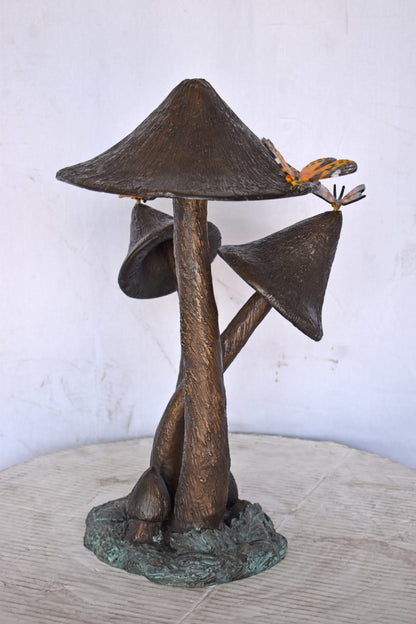 Mushrooms with Butterflies Bronze Statue Fountain - Size: 16"L x 12"W x 18"H.