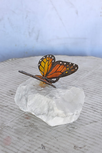 Black and Orange Butterfly made of Bronze mounted on a rock Size: 5" x 5" x 4"H