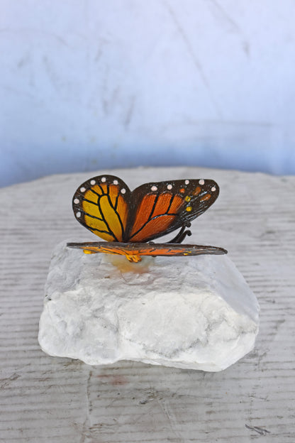 Black and Orange Butterfly made of Bronze mounted on a rock Size: 5" x 5" x 4"H