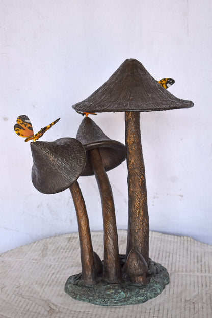 Mushrooms with Butterflies Bronze Statue Fountain - Size: 16"L x 12"W x 18"H.