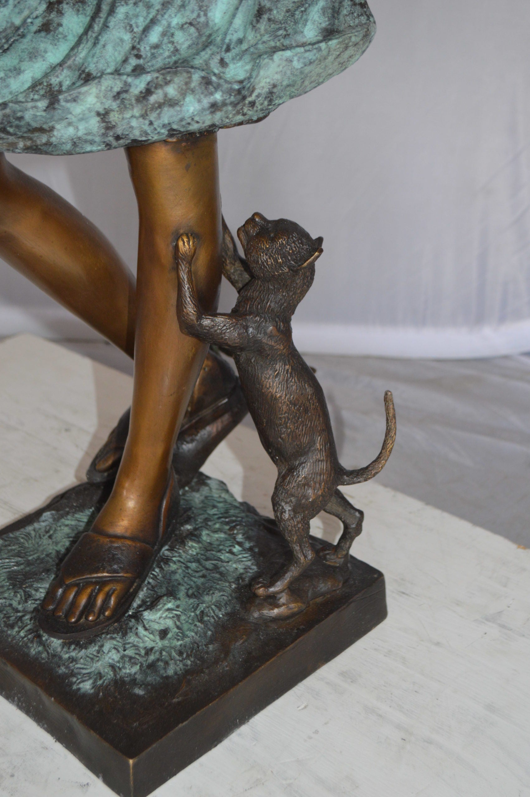 Standing girl with parrots Bronze Statue -  Size: 15"L x 16"W x 41"H. 