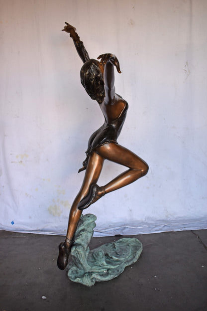 Ballet Dancer Performing on Stage Bronze Statue - Size: 45"L x 27"W x 71"H.