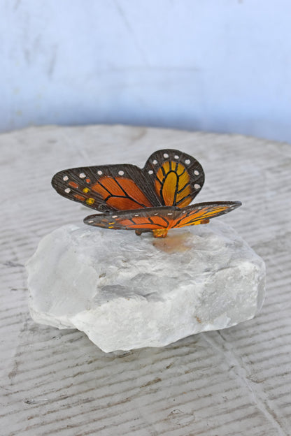 Black and Orange Butterfly made of Bronze mounted on a rock Size: 5" x 5" x 4"H